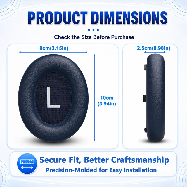Alt view image 6 of 7 - Replacement Ear Pads for Bose NC700 Wireless Headphones-Black (Blue) Extra-Thick and Durable Cushion, Soft Protein Leather and Slow-rebound Memory Foam for Long-Lasting Comfort, Easy to Replace