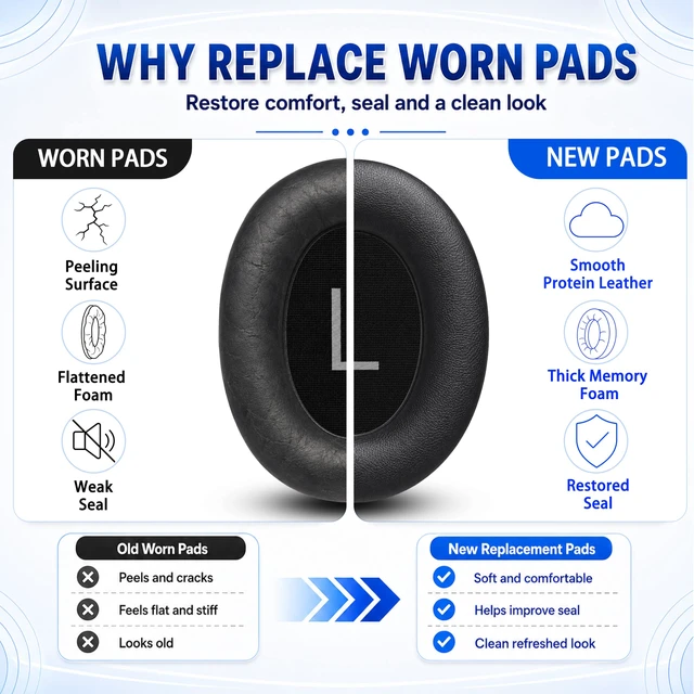 Alt view image 3 of 7 - Replacement Ear Pads for Bose NC700 Wireless Headphones-Black (Brown) Extra-Thick and Durable Cushion, Soft Protein Leather and Slow-rebound Memory Foam for Long-Lasting Comfort, Easy to Replace