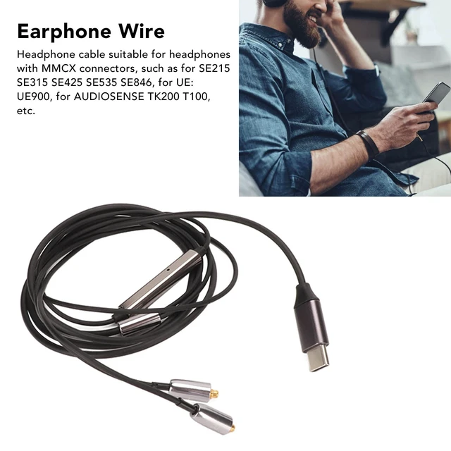Alt view image 2 of 7 - Earphone Replacement Cable, USB C to MMCX Replacement Headphone Cable, Oxygen Copper Core Detachable Earphone Cables for SE215 315 535 846