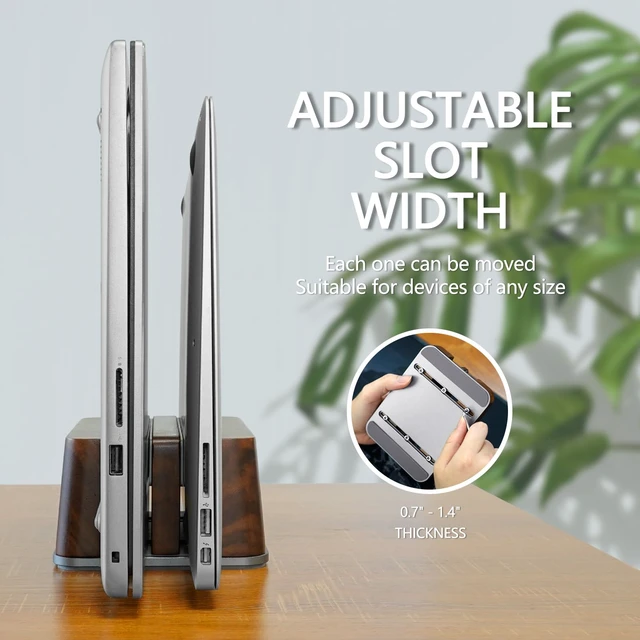 Alt view image 2 of 7 - Vertical Laptop Stand for Desk - Laptop Holder for MacBook and Other Laptops - Wooden Office Desk Accessories