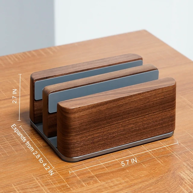 Alt view image 3 of 7 - Vertical Laptop Stand for Desk - Laptop Holder for MacBook and Other Laptops - Wooden Office Desk Accessories