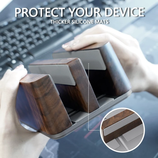 Alt view image 4 of 7 - Vertical Laptop Stand for Desk - Laptop Holder for MacBook and Other Laptops - Wooden Office Desk Accessories
