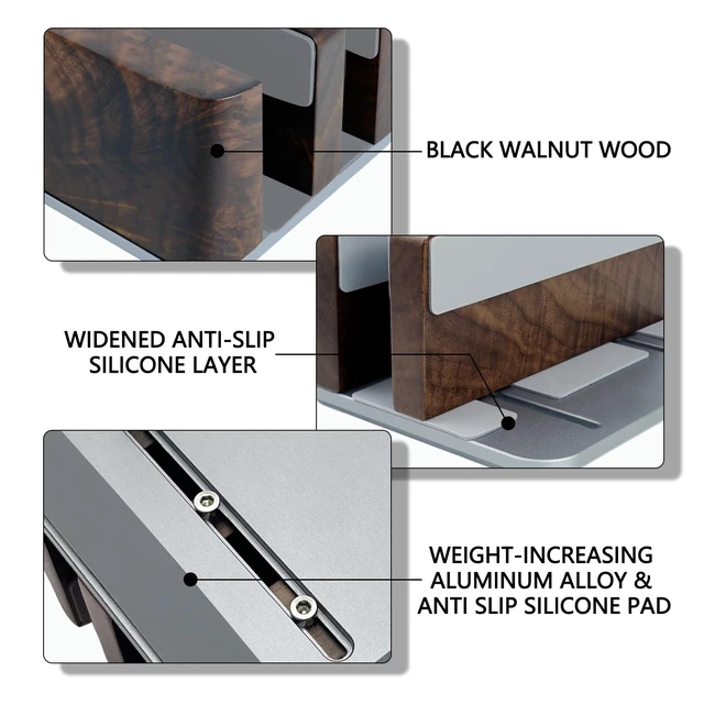 Alt view image 5 of 7 - Vertical Laptop Stand for Desk - Laptop Holder for MacBook and Other Laptops - Wooden Office Desk Accessories