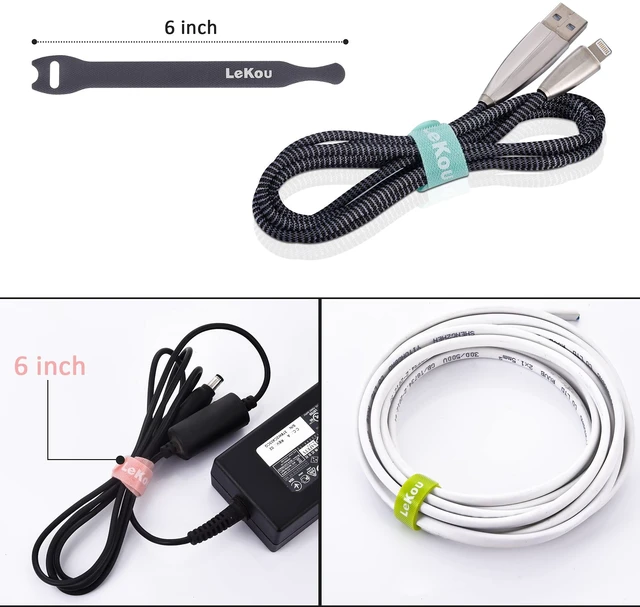 Alt view image 3 of 7 - Cable Ties, 60 PCS 6 Inch Fastening Cable Straps, Reusable Hook and Loop Straps Wire Management, Cord Organizer Ties for Home Desk Office Organization