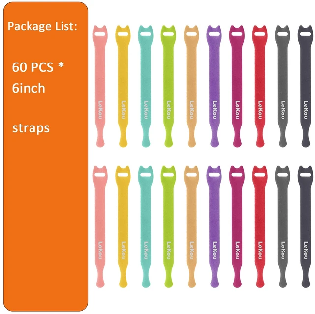 Alt view image 2 of 7 - Cable Ties, 60 PCS 6 Inch Fastening Cable Straps, Reusable Hook and Loop Straps Wire Management, Cord Organizer Ties for Home Desk Office Organization