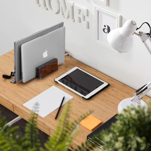 Alt view image 7 of 7 - Vertical Laptop Stand for Desk - Laptop Holder for MacBook and Other Laptops - Wooden Office Desk Accessories