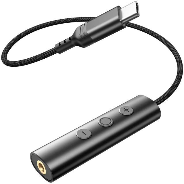 Main image of USB C to 3.5mm Headphone Aux Jack Adapter Cable with in-Line Control Type C to 3.5mm Audio Converter AUX Dongle Braided Cable Type C Earbuds Adapter for iPhone 18 Pro Max 17 16 15 Plus,Black