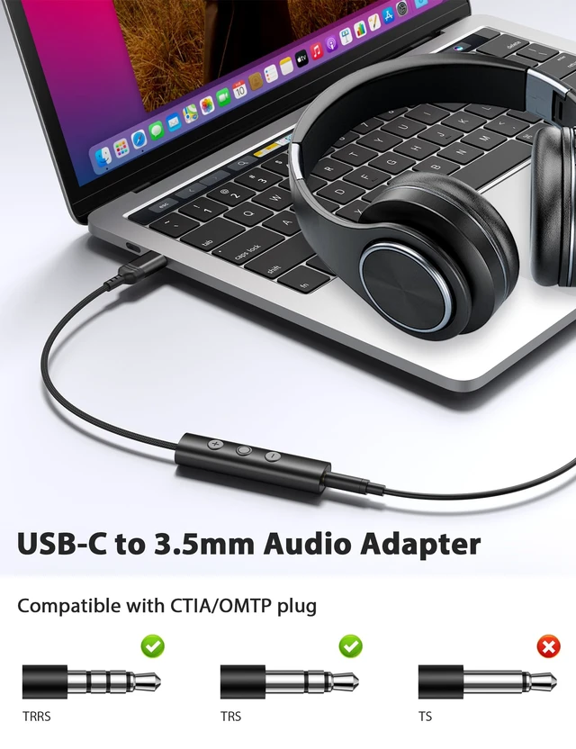 Alt view image 2 of 7 - USB C to 3.5mm Headphone Aux Jack Adapter Cable with in-Line Control Type C to 3.5mm Audio Converter AUX Dongle Braided Cable Type C Earbuds Adapter for iPhone 18 Pro Max 17 16 15 Plus,Black