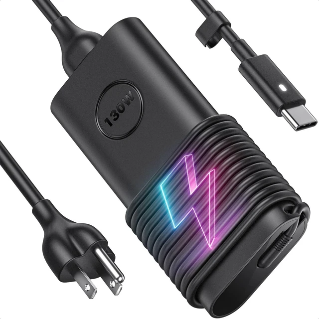 Main image of 130W Laptop USB-C Charger for Dell XPS 15 2-in-1 17 9575 9500 9510 9520 9530 9700 9710 9720 9730, Precision 5470 5480 5550 5560, Latitude, Type-C AC Adapter Fast Charger, LED,10F