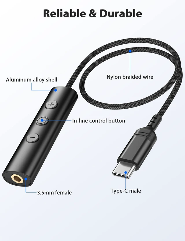 Alt view image 5 of 7 - USB C to 3.5mm Headphone Aux Jack Adapter Cable with in-Line Control Type C to 3.5mm Audio Converter AUX Dongle Braided Cable Type C Earbuds Adapter for iPhone 18 Pro Max 17 16 15 Plus,Black