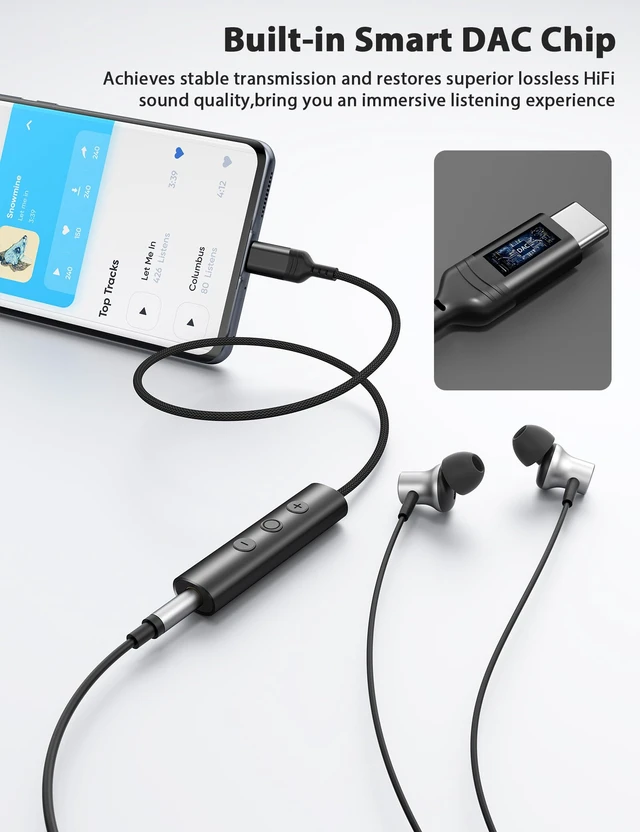 Alt view image 4 of 7 - USB C to 3.5mm Headphone Aux Jack Adapter Cable with in-Line Control Type C to 3.5mm Audio Converter AUX Dongle Braided Cable Type C Earbuds Adapter for iPhone 18 Pro Max 17 16 15 Plus,Black