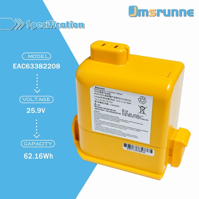 Alt view image 2 of 6 - EAC63382204 Replacement Battery for LG CordZero A9 A929KVM A927KGMS A927KVMS A908VMR A958 A958SA A958SK A9S A9M A9 Plus A9K-CORE A9K EAC63382208