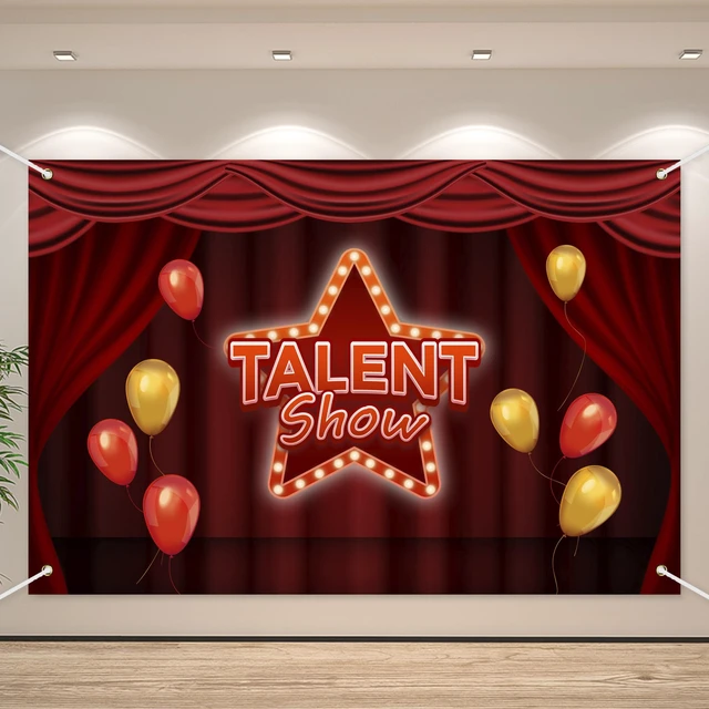 Main image of Talent Show Backdrop Banner Theater Stage Red Curtain Theme Background Decor for Kids Boys Girls Performance Magic Shows Talent Party Birthday Party Favors Decorations Supplies 70.8x47.2in