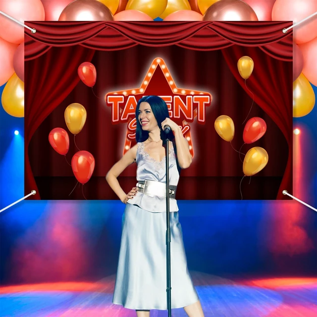 Alt view image 5 of 7 - Talent Show Backdrop Banner Theater Stage Red Curtain Theme Background Decor for Kids Boys Girls Performance Magic Shows Talent Party Birthday Party Favors Decorations Supplies 70.8x47.2in