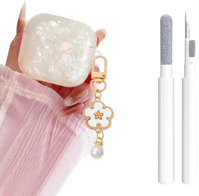 Main image of for Airpods 4 Case Glitter Shell,Cute Luxury Shell Pattern Soft TPU Airpods 4th Generation Case Cover with Girly Five-leaf Shell Flower Pearl Keychain&Cleaning Pen Women Girls-Beige