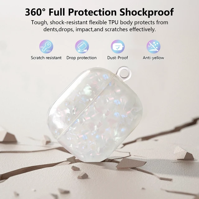 Alt view image 4 of 7 - for Airpods 4 Case Glitter Shell,Cute Luxury Shell Pattern Soft TPU Airpods 4th Generation Case Cover with Girly Five-leaf Shell Flower Pearl Keychain&Cleaning Pen Women Girls-Beige