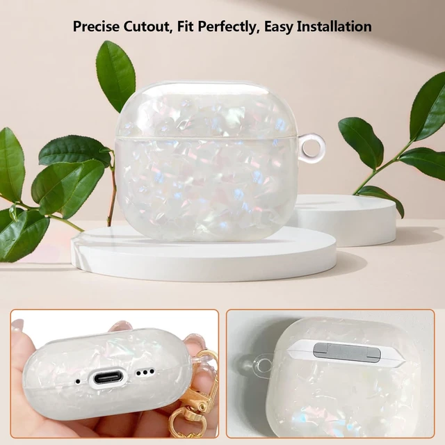 Alt view image 5 of 7 - for Airpods 4 Case Glitter Shell,Cute Luxury Shell Pattern Soft TPU Airpods 4th Generation Case Cover with Girly Five-leaf Shell Flower Pearl Keychain&Cleaning Pen Women Girls-Beige