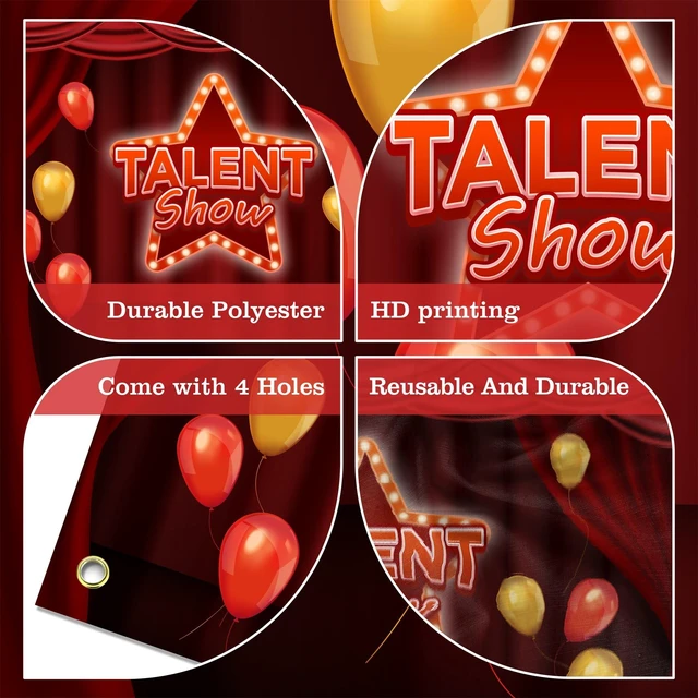 Alt view image 6 of 7 - Talent Show Backdrop Banner Theater Stage Red Curtain Theme Background Decor for Kids Boys Girls Performance Magic Shows Talent Party Birthday Party Favors Decorations Supplies 70.8x47.2in