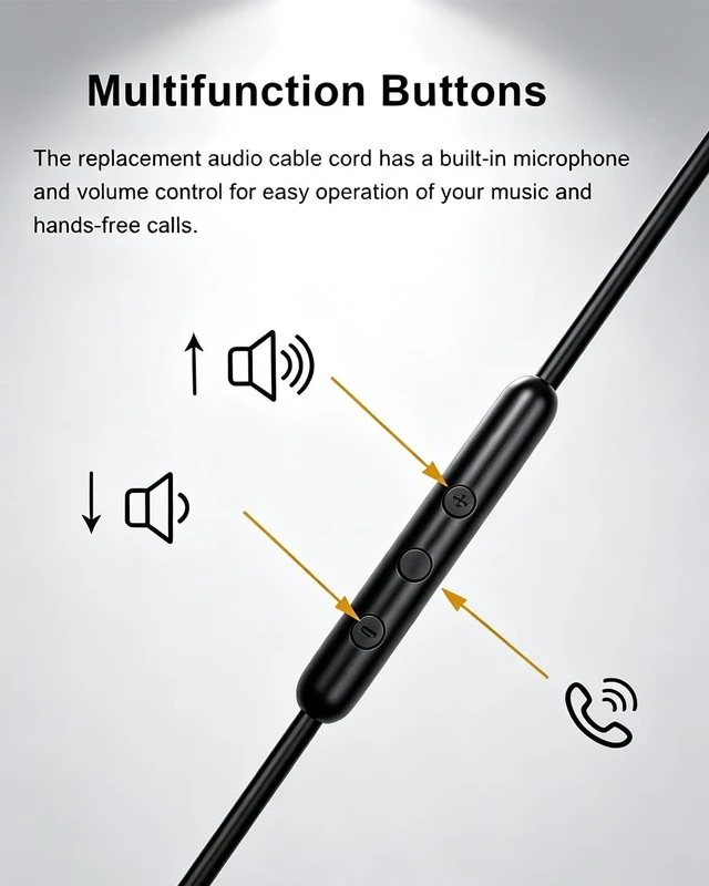 Alt view image 3 of 7 - Replacement Audio Cable for Marshall Monitor II Headphones for Major 2 II 3 III 4 IV Headphones, Volume Control, 3.5mm Male to Male, 4.2ft, Black