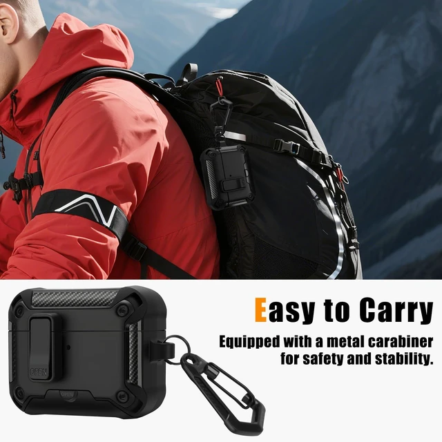 Alt view image 7 of 7 - Compatible with AirPods Pro 3 Case, Rugged Tough Hard Shell (Automatic Snap Switch Lock) Compatible with MagSafe with Lanyard and Stand Function for AirPods Pro 3 Cover (Black)