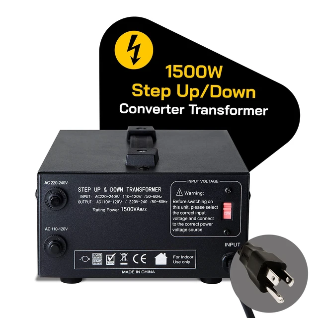 Alt view image 2 of 7 - T Series 1500+ Watt Voltage Converter Transformer - Step Up/Down - 110v to 220v / 220v to 110v Power Converter - Circuit Breaker Protection, CE Certified