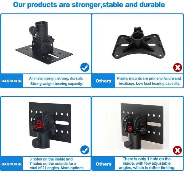 Alt view image 4 of 6 - Speaker Stand Adapter, Adjustable AngleHolds up to 110lbs,2 Packs Adjustable All Metal 35mm Speaker Adapter Top Cap,Suitable for Stage and Event Setup,DX-12, Black