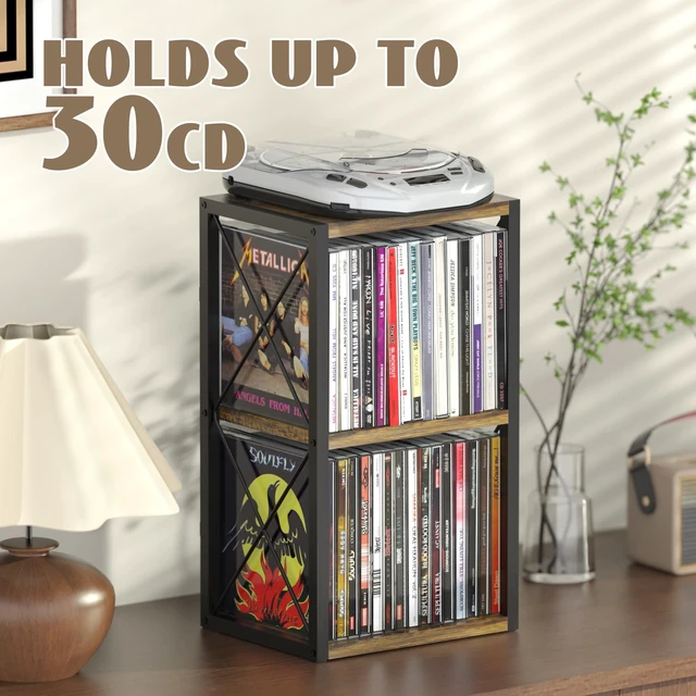 Alt view image 2 of 7 - 2 Tier CD Holder Organizer, Wooden CD Storage Rack Holds up to 30 Cds, CD Case Holder for Display, Premium CD Display Shelf for Home Office, Ideal for Music Enthusiasts