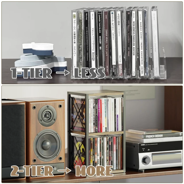 Alt view image 3 of 7 - 2 Tier CD Holder Organizer, Wooden CD Storage Rack Holds up to 30 Cds, CD Case Holder for Display, Premium CD Display Shelf for Home Office, Ideal for Music Enthusiasts