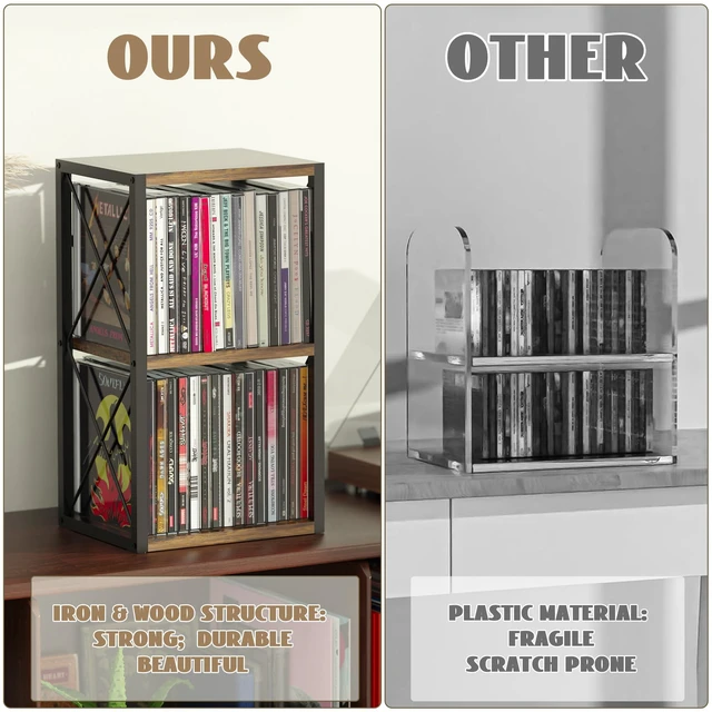 Alt view image 4 of 7 - 2 Tier CD Holder Organizer, Wooden CD Storage Rack Holds up to 30 Cds, CD Case Holder for Display, Premium CD Display Shelf for Home Office, Ideal for Music Enthusiasts