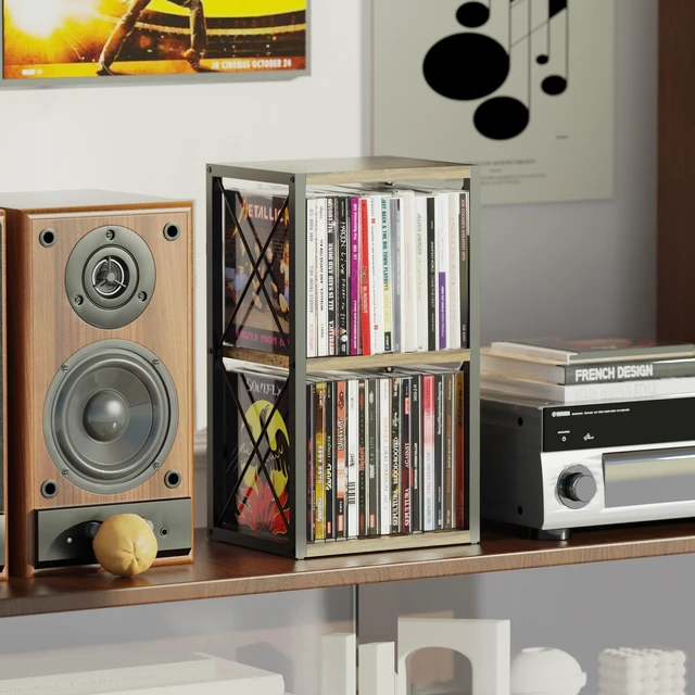 Alt view image 5 of 7 - 2 Tier CD Holder Organizer, Wooden CD Storage Rack Holds up to 30 Cds, CD Case Holder for Display, Premium CD Display Shelf for Home Office, Ideal for Music Enthusiasts