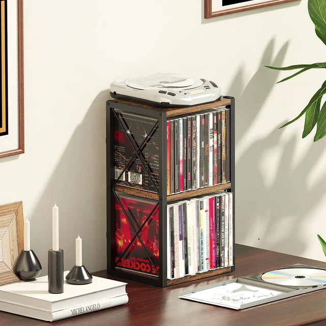 Alt view image 6 of 7 - 2 Tier CD Holder Organizer, Wooden CD Storage Rack Holds up to 30 Cds, CD Case Holder for Display, Premium CD Display Shelf for Home Office, Ideal for Music Enthusiasts
