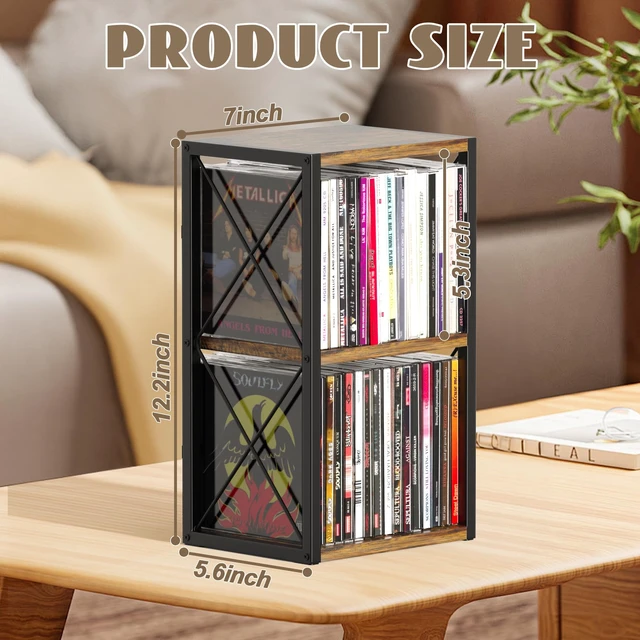 Alt view image 7 of 7 - 2 Tier CD Holder Organizer, Wooden CD Storage Rack Holds up to 30 Cds, CD Case Holder for Display, Premium CD Display Shelf for Home Office, Ideal for Music Enthusiasts