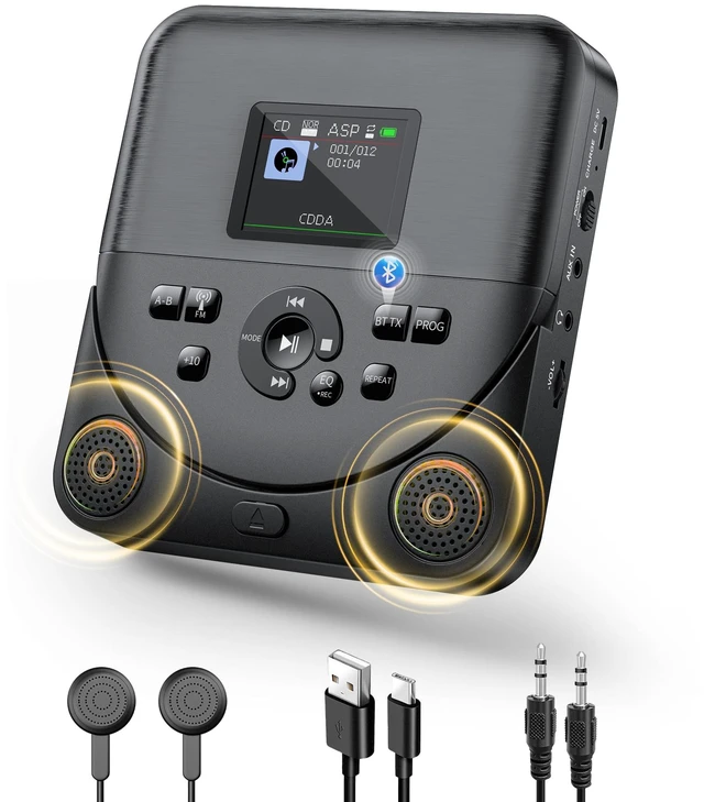 Main image of Bluetooth CD Player Portable for Home Rechargeable with Speakers FM Transmitter Portable CD Player for Car Support AUX IN Anti-Skip with Upgraded Screen