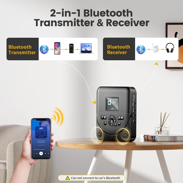 Alt view image 2 of 7 - Bluetooth CD Player Portable for Home Rechargeable with Speakers FM Transmitter Portable CD Player for Car Support AUX IN Anti-Skip with Upgraded Screen