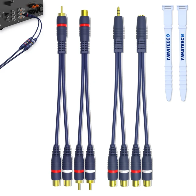 Main image of RCA Y Splitter Cable RCA Y Adapter Male to Female 3.5mm Jack AV Audio Cable Extension Cord, 24K Gold-Plated Cinch Connector for Subwoofer, Speaker, Hi-Fi Systems (15cm R-CA Cables, 4Pack)