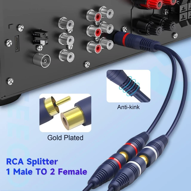 Alt view image 5 of 7 - RCA Y Splitter Cable RCA Y Adapter Male to Female 3.5mm Jack AV Audio Cable Extension Cord, 24K Gold-Plated Cinch Connector for Subwoofer, Speaker, Hi-Fi Systems (15cm R-CA Cables, 4Pack)