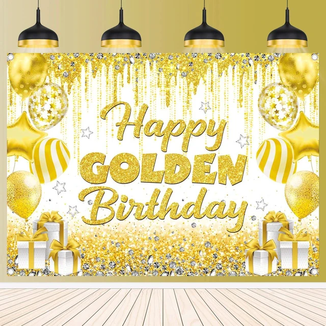 Main image of Happy Golden Birthday Backdrop Gold White Shining Birthday Photography Background Golden Party Decorations Banner Booth Props (8x6FT(94 x 70 inch))