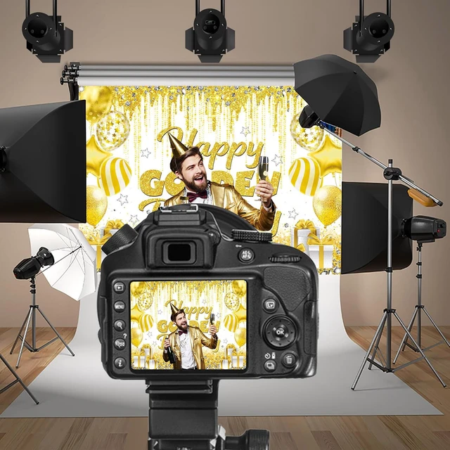 Alt view image 5 of 7 - Happy Golden Birthday Backdrop Gold White Shining Birthday Photography Background Golden Party Decorations Banner Booth Props (8x6FT(94 x 70 inch))