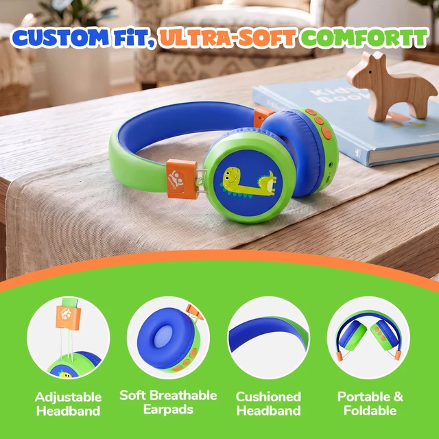 Alt view image 4 of 7 - Kids Bluetooth Headphones with mic, 74/85dB Limited, 60H Playtime Fast charging, Bluetooth 5.4, foldable over-ear, AUX for iPad, tablet, airplane, Wireless headphones for kids, Flare Series