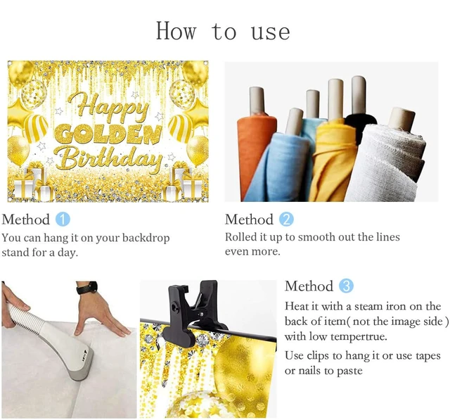 Alt view image 7 of 7 - Happy Golden Birthday Backdrop Gold White Shining Birthday Photography Background Golden Party Decorations Banner Booth Props (8x6FT(94 x 70 inch))