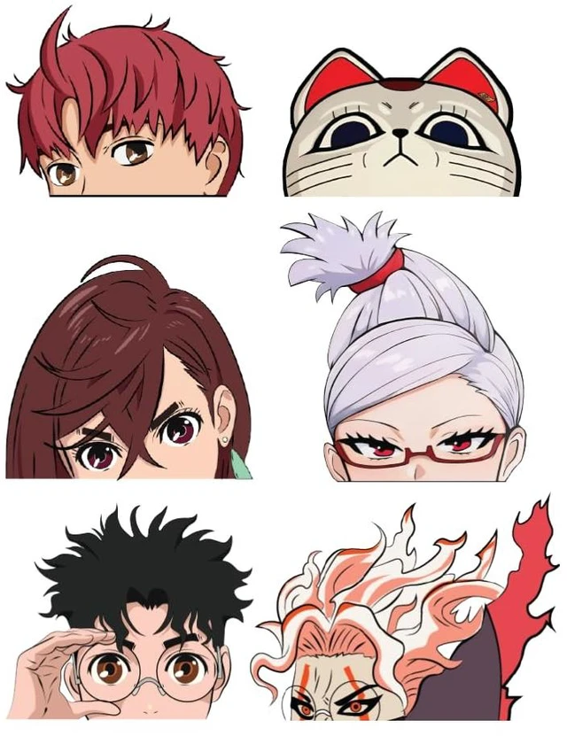Main image of Anime Dan Pack 6 mini Stickers Peeker Anime Manga Decal Stickers, Ideal for Cars, Laptop, Skateboard, Wall Décor, UV Resistant 2'' x 1.5''