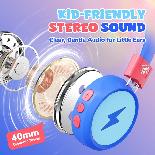 Alt view image 5 of 7 - Kids Bluetooth Headphones with mic, 74/85dB Limited, 60H Playtime Fast charging, Bluetooth 5.4, foldable over-ear, AUX for iPad, tablet, airplane, Wireless headphones for kids, Flare Series