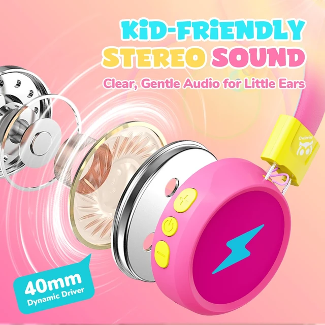 Alt view image 5 of 7 - Kids Bluetooth Headphones with mic, 74/85dB Limited, 60H Playtime Fast charging, Bluetooth 5.4, foldable over-ear, AUX for iPad, tablet, airplane, Wireless headphones for kids, Flare Series