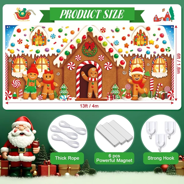 Alt view image 2 of 7 - 6 x 13 ft Christmas Garage Door Banner Decoration Magnetic Double Garage Door Covers Large Xmas Backdrop Decorations for Holiday Outdoor Indoor Party Decor(Gingerbread House)