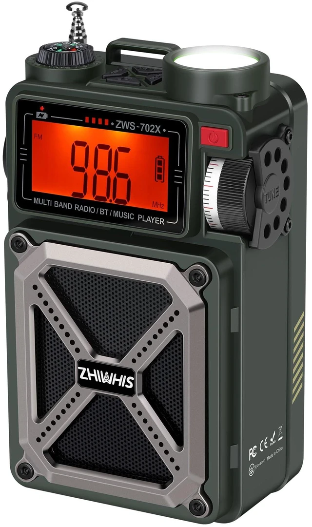 Main image of Shortwave Radio with Bluetooth, AM/FM/SW/NOAA Weather Emergency Radios, Hand Crank/Solar/4000mAh/SOS/White Noise/Bass/Flashlight/Retro Receiver with Preset, Support USB/TF ZWS-702X