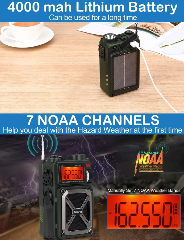 Alt view image 3 of 7 - Shortwave Radio with Bluetooth, AM/FM/SW/NOAA Weather Emergency Radios, Hand Crank/Solar/4000mAh/SOS/White Noise/Bass/Flashlight/Retro Receiver with Preset, Support USB/TF ZWS-702X