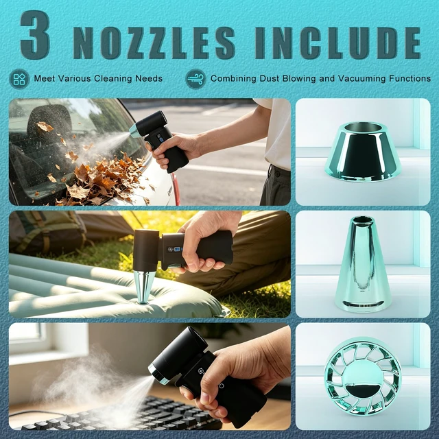 Alt view image 6 of 7 - 130000RPM Rechargeable Mini Air Blower & Vacuum with 3 Nozzles 3 Gears Adjustable and Stepless Control, Compressed Air Duster for Computer Keyboard Car and Outdoor Cleaning, Fast Charging