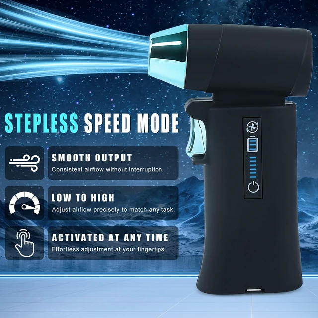 Alt view image 7 of 7 - 130000RPM Rechargeable Mini Air Blower & Vacuum with 3 Nozzles 3 Gears Adjustable and Stepless Control, Compressed Air Duster for Computer Keyboard Car and Outdoor Cleaning, Fast Charging