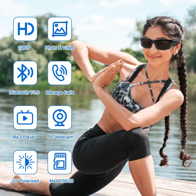 Alt view image 2 of 7 - Camera Sunglasses HD 1080P Video Glasses Bluetooth Recording Glasses Camera UV Protection Polarized Lens Sport Action Cam with Earphones for Travel, Cycling, Driving and Other Outdoor Sports