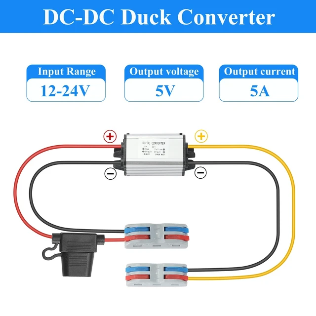 Alt view image 4 of 7 - DC 12V 24V Step Down to 5V 5A 25W Buck Converter DC Transformer with Fuse Reducer Power Supply for Golf Cart Club Car